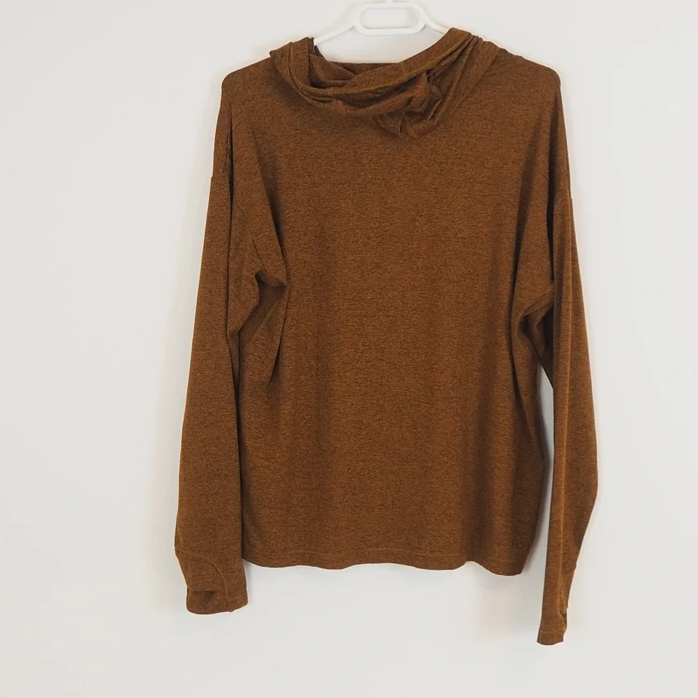Athleta Uptempo II‎ Hoodie Sweatshirt Large Brown Heather Longsleeve Funnel Neck - Picture 2 of 9